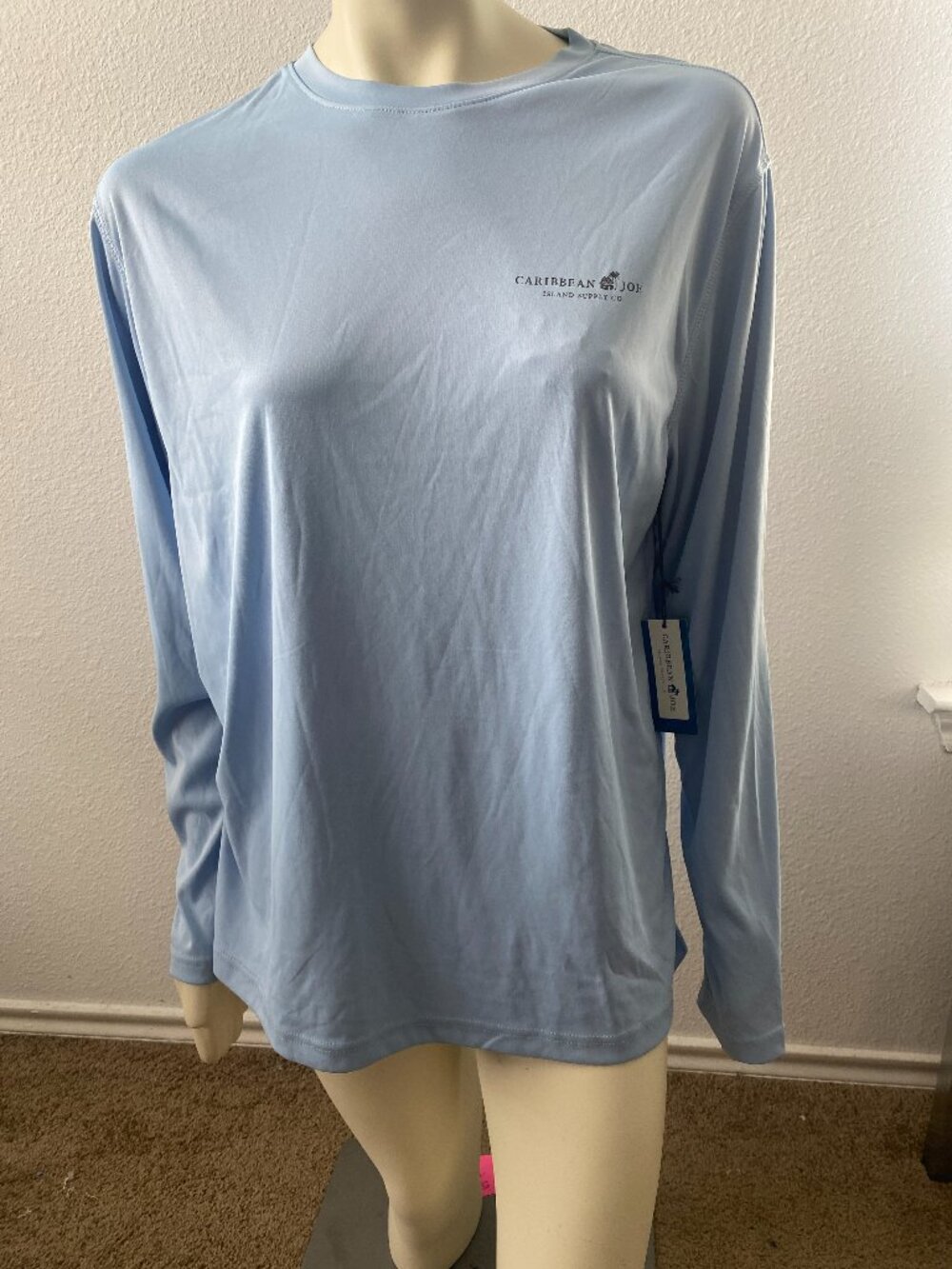Caribbean Joe Breathable UPF 50 quick dry fish print Blue long sleeve top size L
